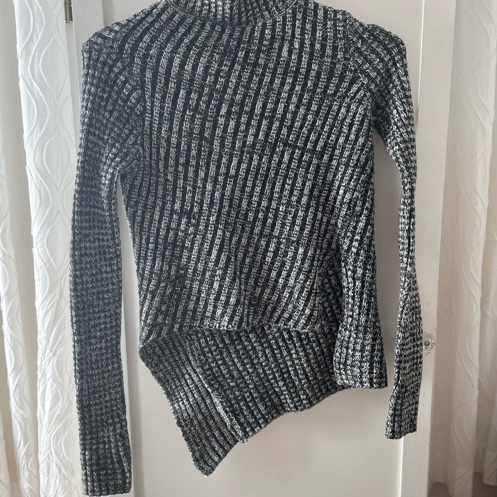 Black Marled Turtle Neck Sweater with Asymetric Fitted Silhouette